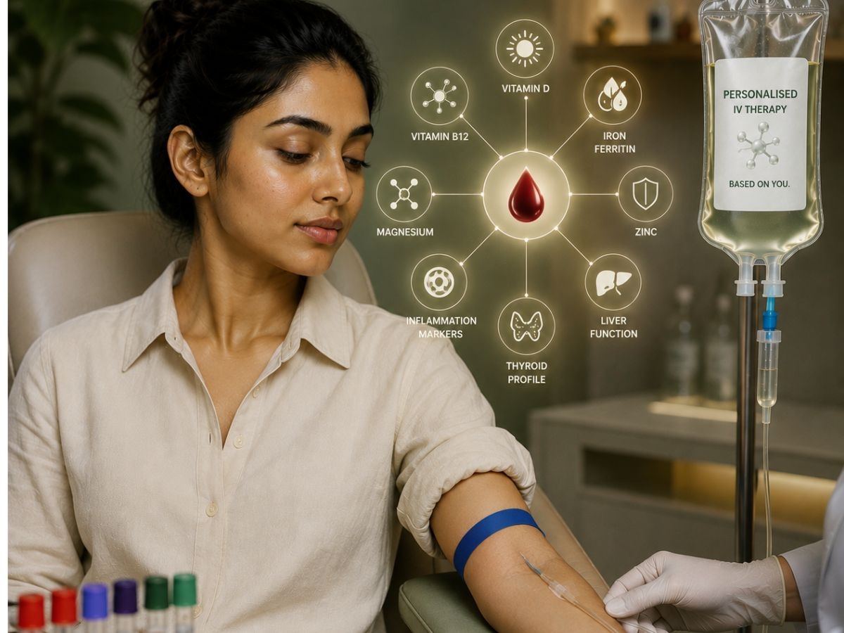 ALIV Pune blood tests before IV therapy — doctor reviewing personalised lab results before IV session
